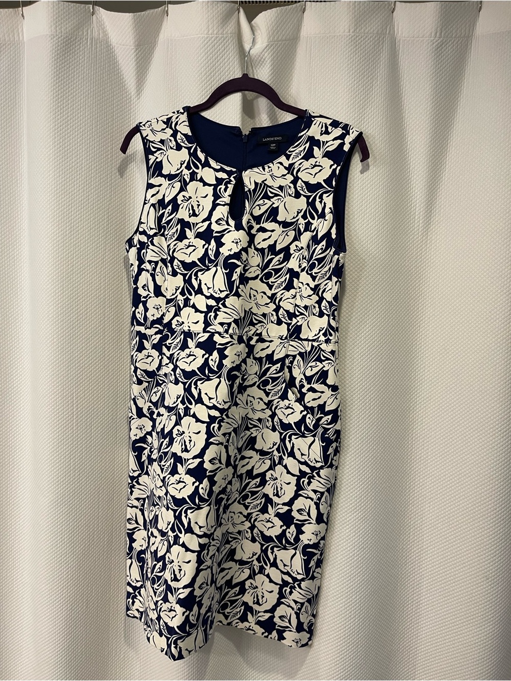 Lands EndNavy & White Floral Sleeveless Shift Dress - 12 petit